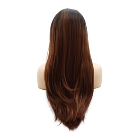 LUSHY BEAUTY Hair Synthetic Lace Front Wig Straight Long 24inch Dark Root Dark Brown Ombre Heavy Density Heat Resistant Realistic Wig