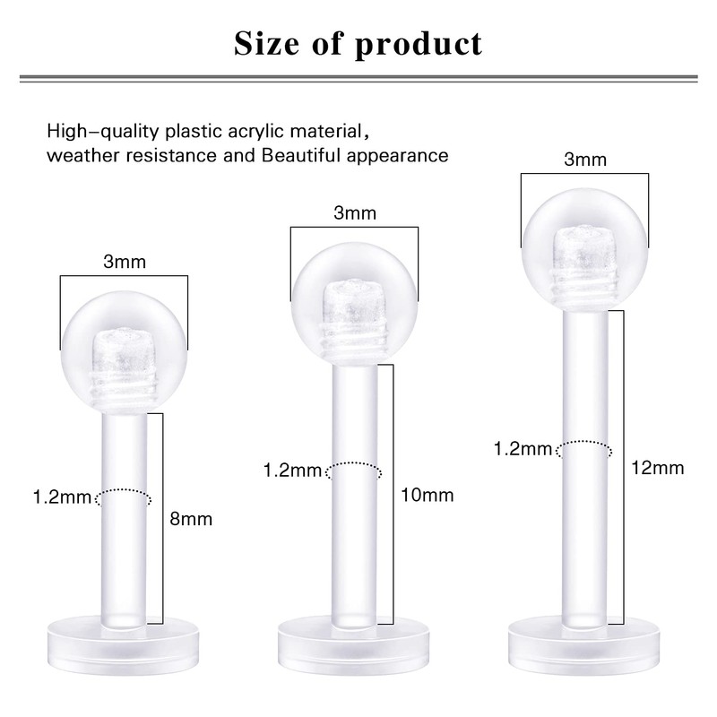 LAURITAMI Piercing Plastic Lip Piercing Stud Labret Ring Retainer Set