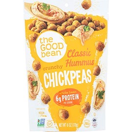 The Good Bean Crunchy Chickpeas - Classic Hummus - 6 oz Resealable Bag - Roasted Chickpea Beans - Vegan Snack with Good Source of Plant Protein and Fiber
