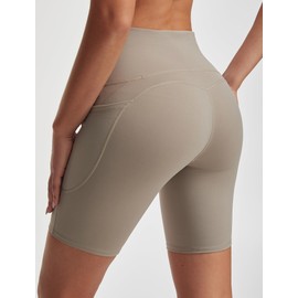 kakola Buttery Soft Biker Shorts for Women 4-Way Stretch High Waist Yoga Shorts with Pockets Lightweight Cream