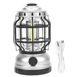 Vintage COB Camping Lantern USB Charging Waterproof Portable Handle Retro Portable Camping Lantern for Outdoor Emergency Silver