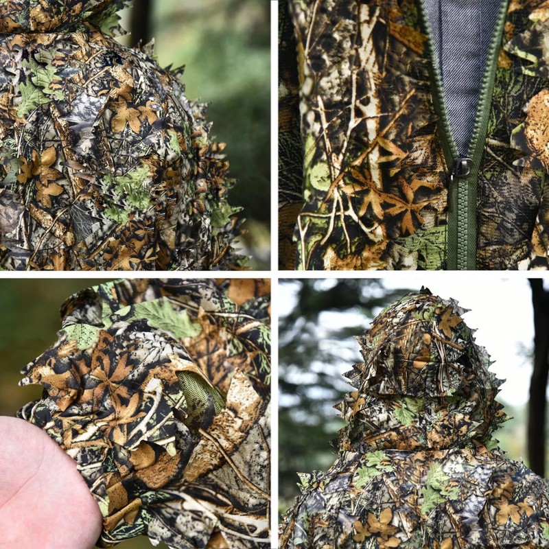 Favuit Ghillie Suit, Camouflage Hunting Suit Lightweight 3D Leafy Camo