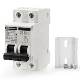 MINGSONG DC Solar Panels Disconnect Switch 16 Amp Solar Shut Off Switch 12V-400V 2 Poles Small Miniature Circuit Breaker for PV Homes, AC 110V DIN Rail MCB