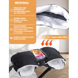 DMTIVMG Hand Warmer Pram with Waterproof and Windproof, Pram Hand Warmer with Oxford and Lambswool, Touchscreen Design, Universal Size Hand Muff for Prams, Pushchairs Muff Hand Warmer