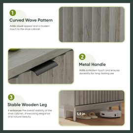 Smart FENDEE 31.5''W Shoe Cabinet for Entryway with 2 Flip Drawers, Narrow Wood Shoe Storage Cabinet with Fluted Panel, Freestanding Hidden Shoe Organizer for Foyer, Hallway, Grey