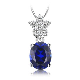 VERA NOVA JEWELRY Dazzling 1.75Ct Blue Synthetic Sapphire Oval-Shape Sterling Silver Pendant Necklace with 18-inch Box Chain