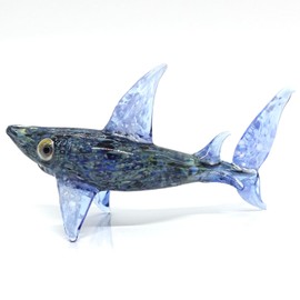 Sansukjai Shark Tiny Hand Blown Color Glass Art Figurines Animals Collectible Gift Home Décor (Marble Black Blue)