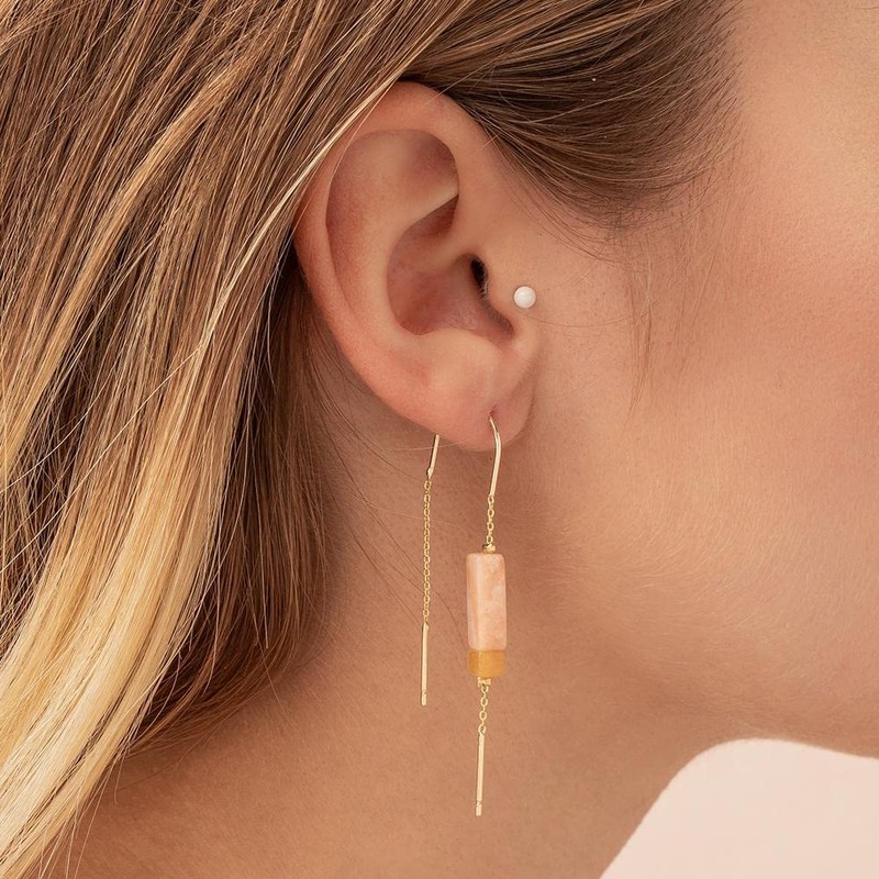 Scout Curated Wears - Rectangle Stone Thread Earring - Rose