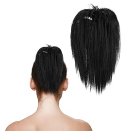 1 Piece Ponytail Hair Bag Wig Bun Ponytail Wig with Clip Braided Short Straight Wig Braids Women Headwear Suitable for Women and Girls (Black)