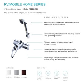 Laguna Brass 3222CP/4120CP RV Replacement Non-Metallic Single Handle 4" Shower Valve with Matching Hand-Held Shower Set Chrome Finish