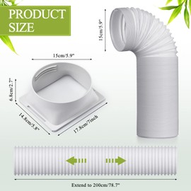 Outus 5.9'' Diameter 80'' Long Portable Air Conditioner Hose with Square Exhaust Hose Tube Adapter Portable Air Conditioner Ducting for Air Conditioning Parts