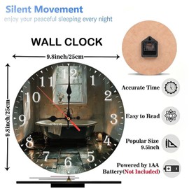Lancholy 10-Inch Silent Wooden Wall Clock, Sunlit Bathroom Clock Antique Tub ” Silent Non-Ticking Clock, Battery Operated (AA Batteries Not Included), Artistic Home Decor