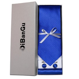 DiBanGu Men's Necktie Solid Silk Tie and Pocket Square Wedding Tie Cufflinks Set Formal, One Size, Royal Blue