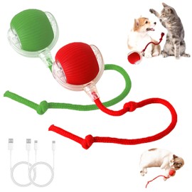 2pcs Interactive Cat Toy, Interactive Dog Toys for Indoor Dogs and Cats, Interactive Cat Toys, Chewie Viral Rolling Ball, 360° Smart Automatic Rolling Ball Toy (Green+Red)