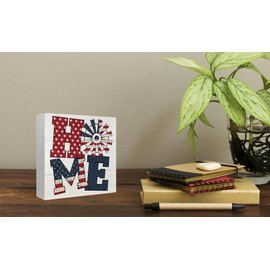 XYDEG 4th of July Decorations Indoor Tiered Tray Decor Patriotic Wood Box Sign Desk Tabletap Decor Rustic Farmhouse Independence Day Retro Home Tabletop for Patriot Day (American) 5 x 5 Inch