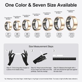 Temdan Smart Ring (Upgraded), Wearable Fitness Smart Ring Health Tracker, Sleep Quality & Heart Rate & Blood Oxygen Monitoring, IP68 Waterproof, No Subscription Fees, Smart Ring, Gold, Size 7