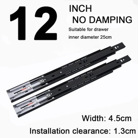 TBNOD 2 Pair 3-Sections Full Extension Silent Drawer Slides 12 Inch, Side Mount Ball Bearing Sliding Drawer Slide for 10 12 14 Inch (12 Inch, 1 Pairs)