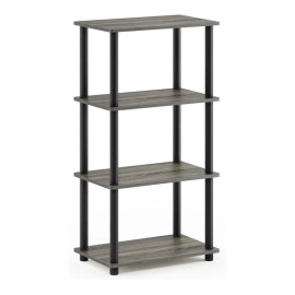 Furinno Turn-N-Tube Wood No Tool 4-Tier Storage Shelf in French Oak Gray/Black