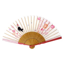 Stylish kimono Iroha Cat Play Fan, Cloth Fan,, 2643: Cat and Flower