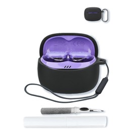 Case for JBL Tune Buds 2 - True Wireless Noise Cancelling Earbuds,Soft Protective,Shockproof, BOVUGAC Silicone Case Cover with Keychain & Cleaning Kit & Lanyard-Black