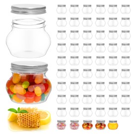 60 Pcs 4 oz Clear Plastic Jars with Lids Mini Storage Containers Wide Mouth Mason Jars Bulk for Jam Herb Jelly Candy Wedding Favors Shower Party Favors (Silver)