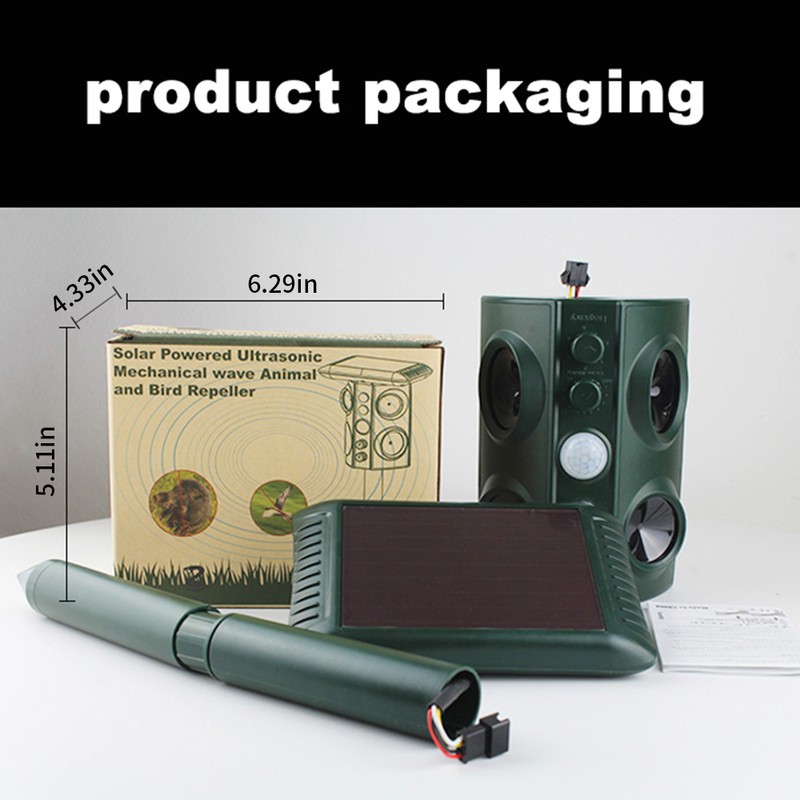 Solar Ultrasonic Animal Pest Repeller Outdoor Four Speakers Mechanical Wave