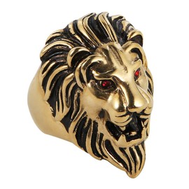 HZMAN Men's Vintage 316L Stainless Steel Lion Red Eyes Rings Heavy Metal Rock Punk Style Gothic Biker Ring Silver Gold Black 3 Colors (Yellow, 8)