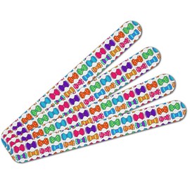 Girly Cute Colorful Bows Pattern Double-Sided Nail File Emery Board Set 4 Pack