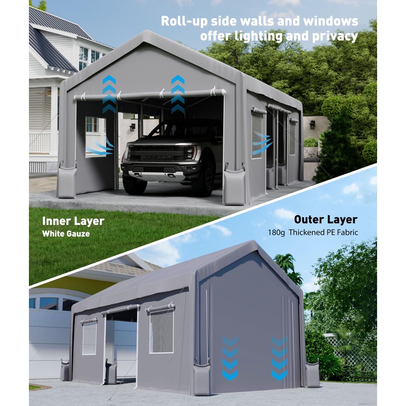 IDEALHOUSE 2-Pack Heavy-Duty 180G Zipper Doors Replacement for Carport -