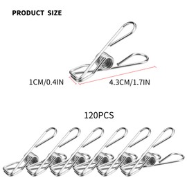120 Pcs Metal Clothes Pegs for Washing Line, Stainless Steel Pegs for Washing Line Clips Pins, Laundry Pegs Chip Clips for Clothes Snack Bags Socks Office Pins Clips Pegs - 1.7 Inch (Small)