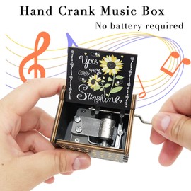 You are My Sunshine Music Box Hand Crank Vintage Wood Engraved Music Boxes, Musical Gifts for Wife Mother Boyfriend Girlfriend Friend Birthday Christmas Anniversary Valentine's Day Mothers Day