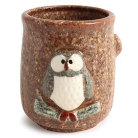 Mino ware Japanese Pottery Yunomi Chawan Tea Cup Owl Raised Japan (Japan Import) CPY102 (Coffee Brown)