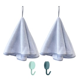2 Pieces Round Terry Towels, 2 Pieces Hooks, Cleaning Towels, Cotton Kitchen Towels, Rags, Round Terry Towels for Cleaning Kitchen Utensils (Purple)