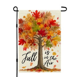 CROWNED BEAUTY Fall Garden Flag 12x18 Inch Double Sided Small Burlap Autumn Tree Maple Leaves Holiday Flag for Outside Yard Decoration