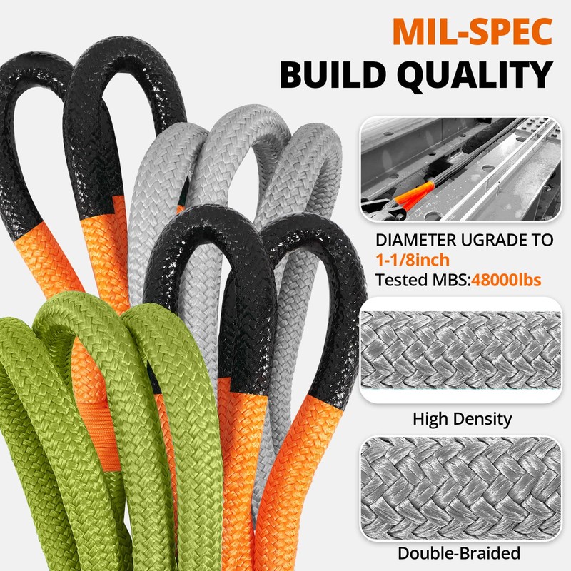 HOKINETY Kinetic Recovery Tow Rope: 1-1/8" x 30ft 48000LBS Snatch