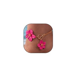 Boho White Flower OT Buckle Anklets for Women Dainty Snake Bone Chain Flowers Anklets Trendy Floral Toggle Clasp Ankle Bracelet Jewelry Accessories(Red)