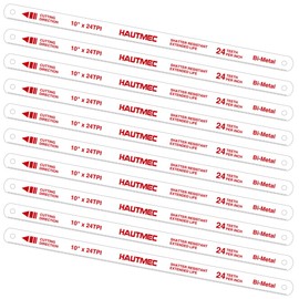 HAUTMEC 10" Hacksaw Blades Replacement Bi-Metal(10 Pack) 24 TPI High Speed Steel Grounded Teeth HT0120-CT