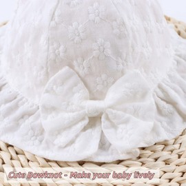 Baby Girl Sun Hat with Bow Flower Cotton Infant Bucket Hat Summer Toddler Kids Beach Hats for Girls 0-2 Years (as8, Age, 6_Months, 12_Months, White Six Flowers)