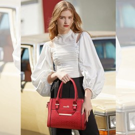 NICOLE & DORIS Large Women's Bag Handbag with Card Slots Fashion Women Bag Women's Leather Handbag Designer Women Shoulder Bag 2-Piece Set, red, Elegant