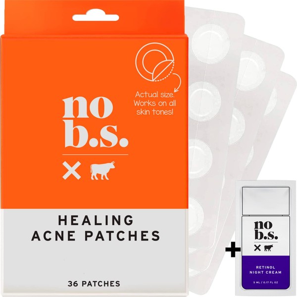 No BS Healing Acne Patches - Hydrocolloid, Acne Spot and Pimple Treatment to Prevent Acne Scars. Invisible On All Skin Tones (1 BOX of 36ct)