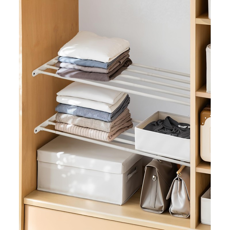FIRJOY Expandable Wall-Mounted Closet Shelf Organizer, Adjustable Storage Rack, Heavy