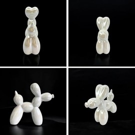Figura Decorativa de Perro Globo, Ceramica, Decoración Del Hogar, 11*11*5cm, Estatua de Perro con Globo Galvanizado, Brillante, Escultura Artística, Decoración Moderna (1, Blanco)