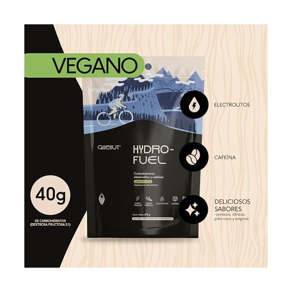 QUENUT - Hydro-Fuel Carbohidratos Simples en Polvo, 675g (15 Porciones)