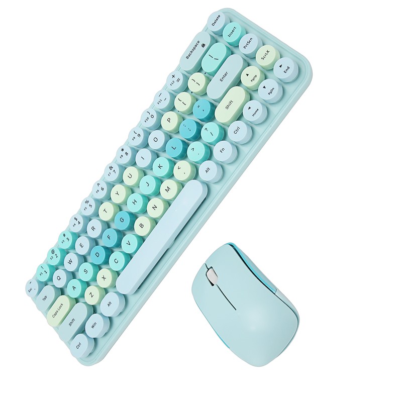 Keyboard Mouse Combo 2.4GHz Wireless Cute Retro 68 Round Keycaps