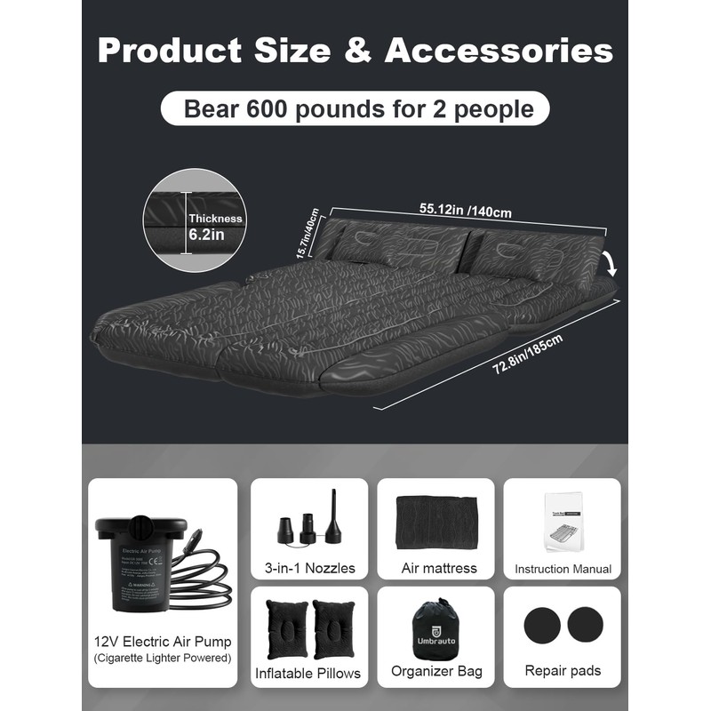 Umbrauto SUV Air Mattress for Trunk: Upgraded Car Camping Mattress