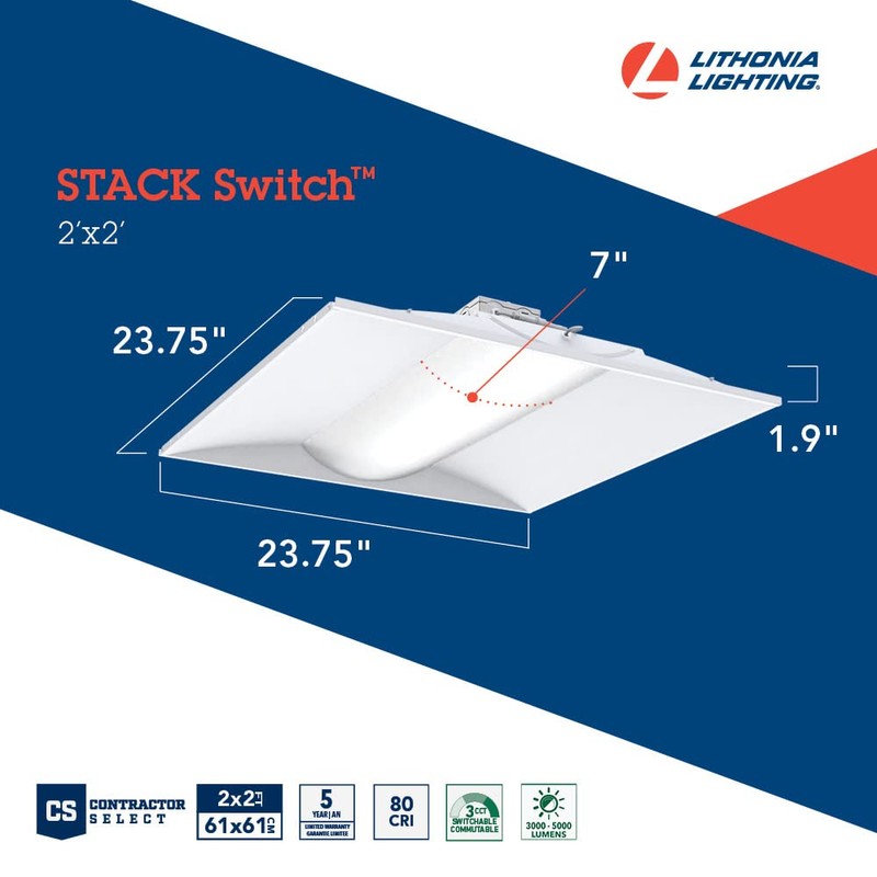 Lithonia Lighting 2x2 LED Drop In Ceiling Light, Stack Switch