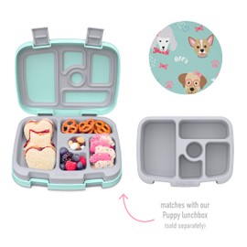 Bentgo® Bandeja de impresión infantil con cubierta transparente, reutilizable, sin BPA, contenedor de preparación de comidas de 5 compartimentos con control de porciones integrado para comidas saludables en casa y sobre la marcha (Puppy Love)