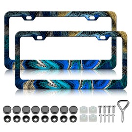 Colorful Topographic Map License Plate Frames - 2 Pack Topography License Plate Holder, Stainless Steel Rust-Proof Waterproof Car Decorative Tag Frame with Screws Fasteners Caps
