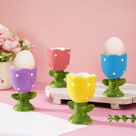 JarThenaAMCS Tulip Ceramic Egg Cup Spring and Easter Gift Set of 4 Porcelain Holder Breakfast Boiled Cooking Tools Stable Easy to Clean for Breakfast Party Dinning Time