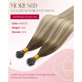 Moresoo Nano Hair Extensions Human Hair Ombre Brown to Blonde Remy Human Hair Extensions Nano Bead Dark Brown to Light Brown with Medium Blonde Short 50g/50s 14inch